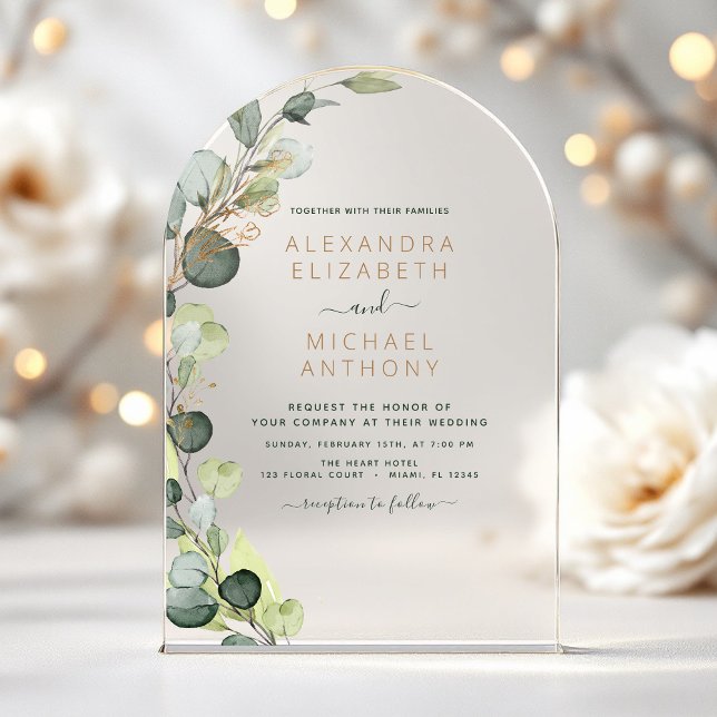Emerald Green Wedding Eucalyptus Greenery Elegant Acrylic Invitations (Creator Uploaded)