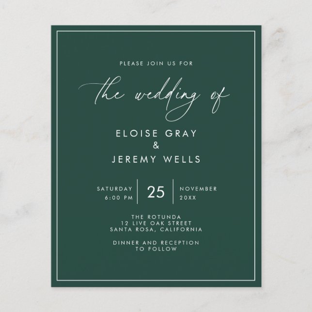 Emerald Green Wedding Invitation (Front)