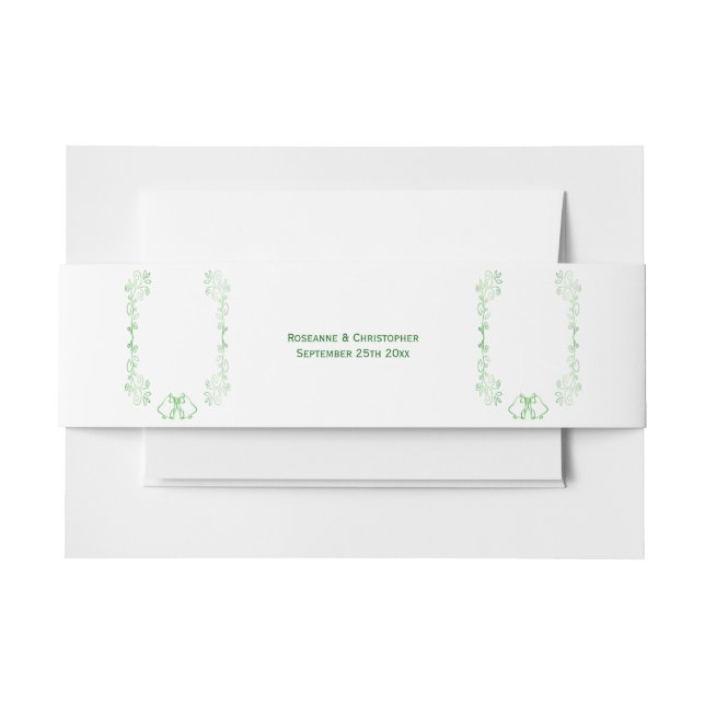 Emerald Green Wedding Invitation Belly Band Bells (Front Example)