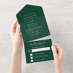 Emerald Green Wedding Modern Typography All In One Invitation