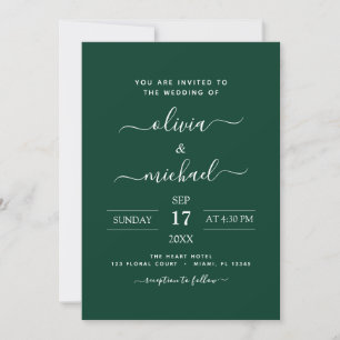 Emerald Green Wedding Modern Typography Invitation