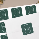 Emerald Green Wedding Monogram in Oval Frame Square Sticker<br><div class="desc">Monogrammed wedding stickers with bride and groom initials and decorative divider framed with a split lozenge-shape oval frame. Elegant and simple to co-ordinate with many wedding suites and a perfect match for my Wedding Colours collection, containing invitations, stationery and day of event decor. If you would like different colours or...</div>