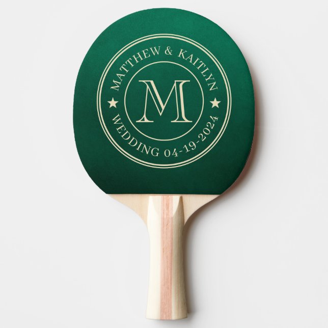 Emerald Green Wedding Monogram Star Ping Pong Paddle (Front)