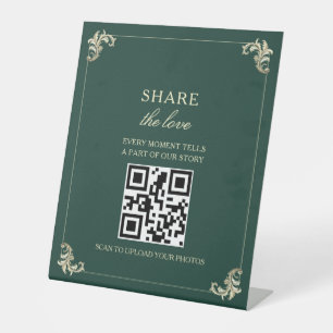 Emerald Green Wedding Photo QR Code Pedestal Sign