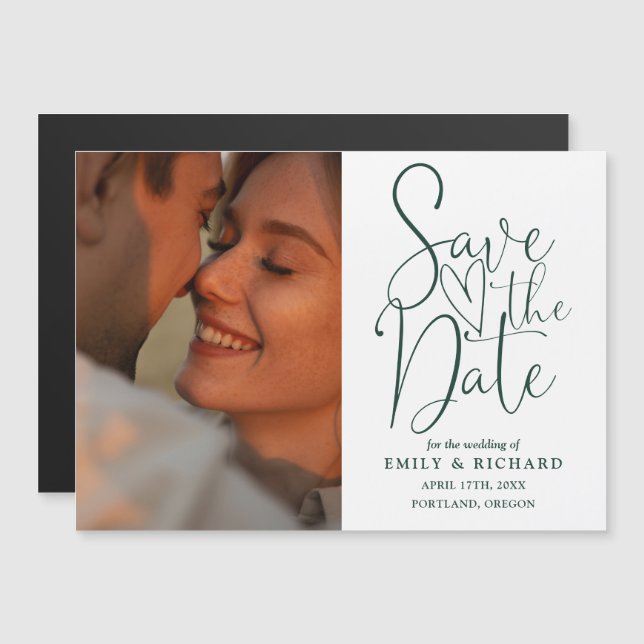Emerald Green Wedding Photo Save The Date Magnetic Invitation (Front/Back)