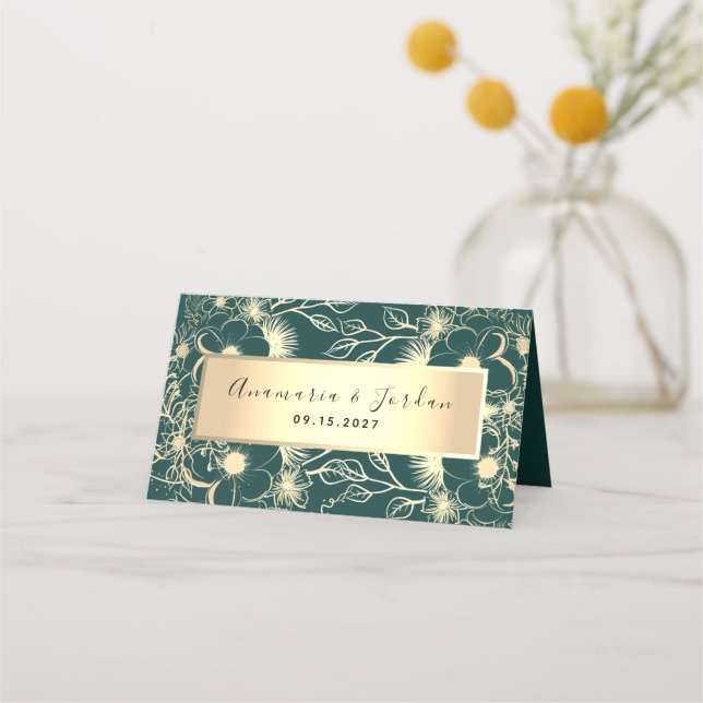 Emerald Green Wedding Place Card (Back)