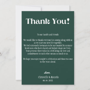 Emerald green Wedding place setting thank you Announcement