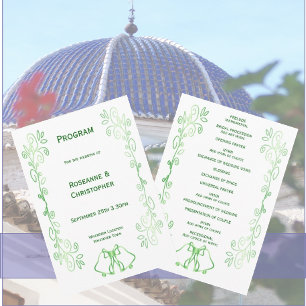 Emerald Green Wedding Program Bells Scrollwork