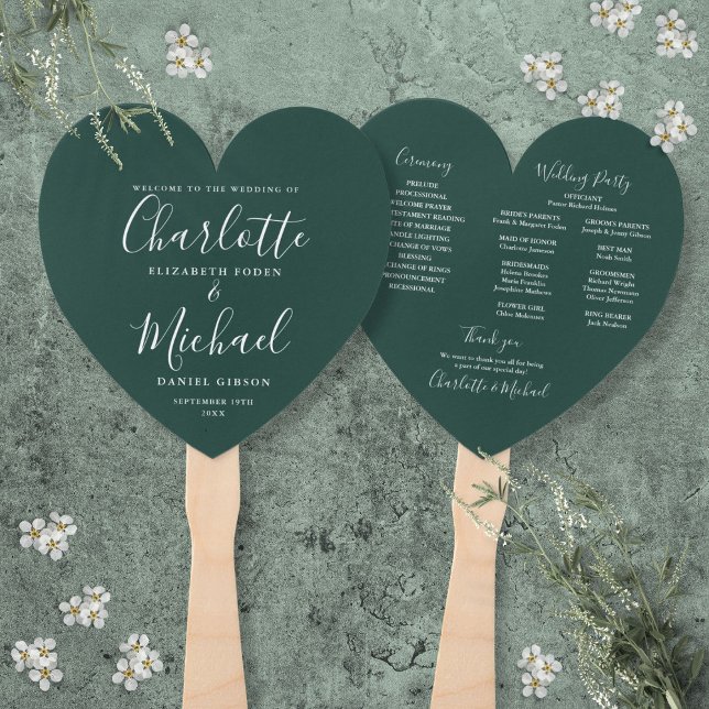 Emerald Green Wedding Program Heart Hand Fan (Emerald Green Wedding Program Heart Hand Fan)