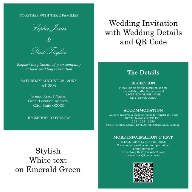 Emerald Green Wedding QR Code RSVP Invitation (Creator Uploaded)