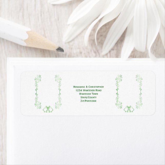 Emerald Green Wedding Return Address Label Bells (Insitu)