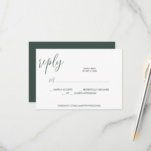 Emerald Green Wedding RSVP Calligraphy Simple (Front/Back In Situ)