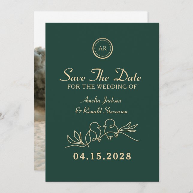 Emerald Green Wedding Save The Date (Front/Back)
