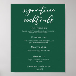 Emerald Green Wedding Signature Cocktails Bar Menu Poster