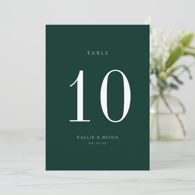Emerald Green Wedding Table Number Card (Standing Front)