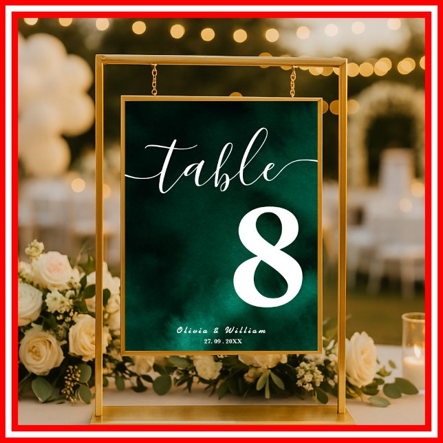 Emerald Green Wedding Table Number Poster (Creator Uploaded)