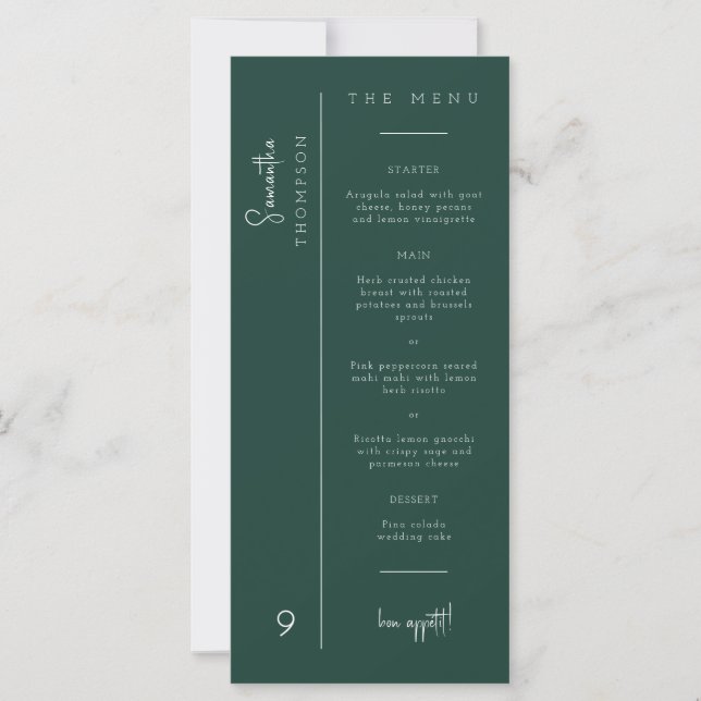 Emerald Green Wedding Thank You Placecard Menu (Front)