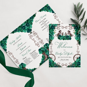 Emerald Green Western Charro Quinceañera Program