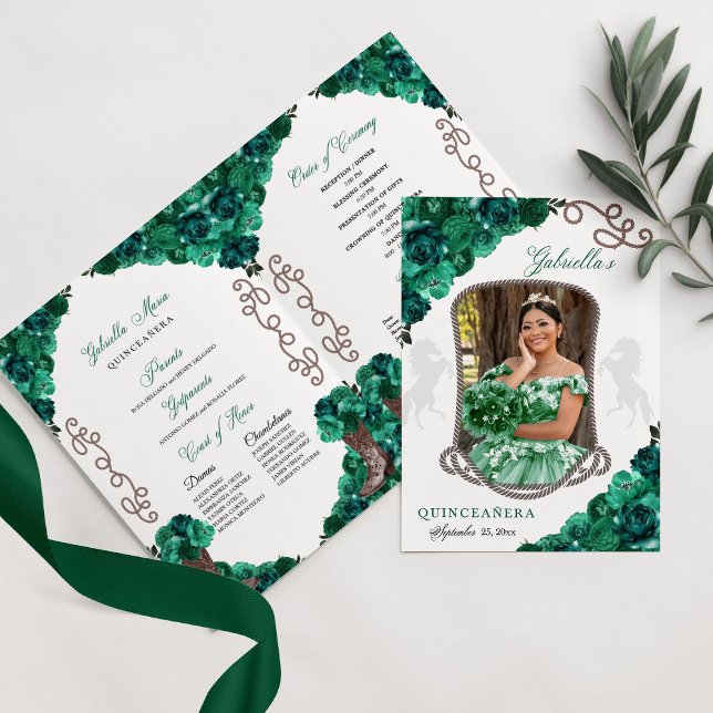 Emerald Green Western Charro Quinceañera Program (Creator Uploaded)