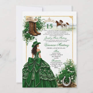 Emerald Green Western Quinceañera Green Cowgirl Invitation