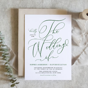 Emerald Green Whimsical Calligraphy Wedding Invitation