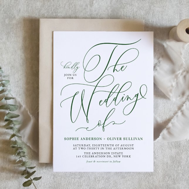 Emerald Green Whimsical Calligraphy Wedding Invitation (Emerald Green Whimsical Calligraphy Wedding Invitation)