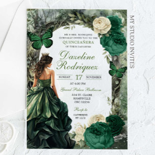 Emerald Green Whimsical Forest Quinceanera Acrylic Invitations