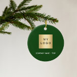 Emerald green white business company logo ceramic ornament<br><div class="desc">A classic emerald green background.  Personalise and add your business,  company logo and a text.  If you want the it without text,  use your back-space key to delete.</div>
