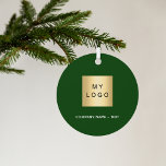 Emerald green white business company logo metal tree decoration<br><div class="desc">A classic emerald green background.  Personalise and add your business,  company logo and a text.  If you want the it without text,  use your back-space key to delete.</div>