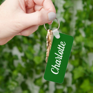 Emerald Green & White Custom Name Key Ring