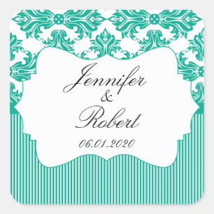 Emerald Green White Damask Wedding Envelope Seal