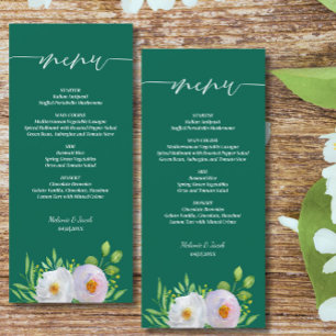 Emerald Green White Floral Wedding Menu