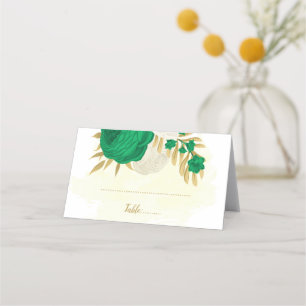 emerald green & white flowers botanical wedding place card