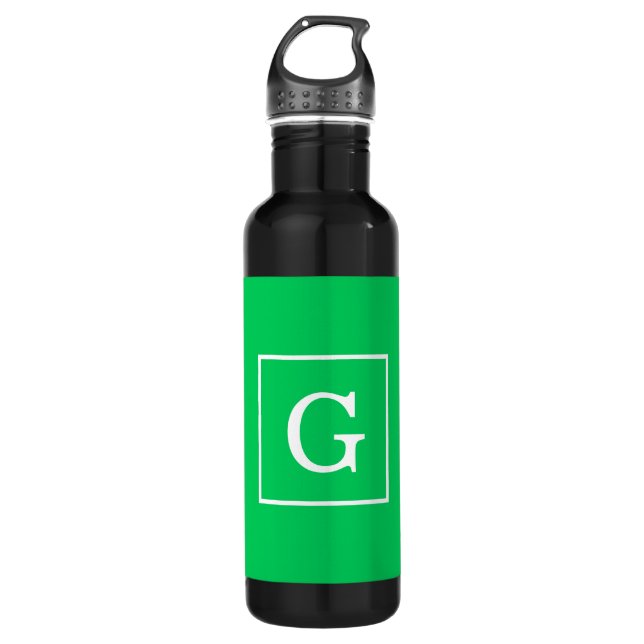 Emerald Green White Framed Initial Monogram 710 Ml Water Bottle (Front)