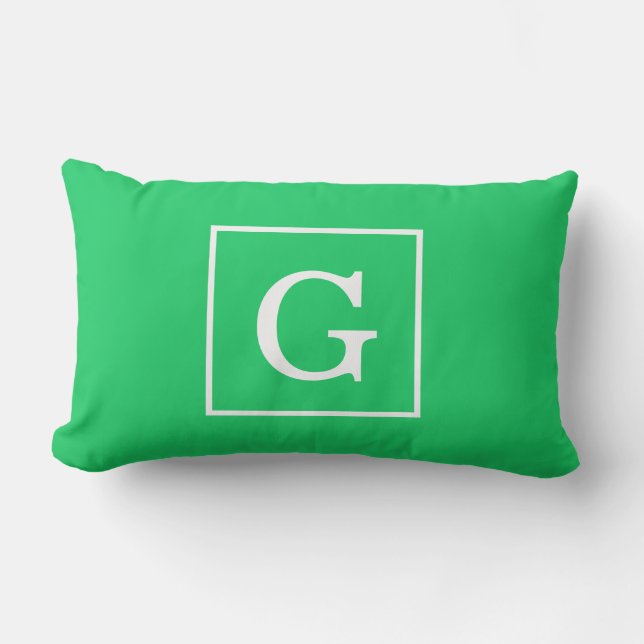 Emerald Green White Framed Initial Monogram Outdoor Cushion (Front)