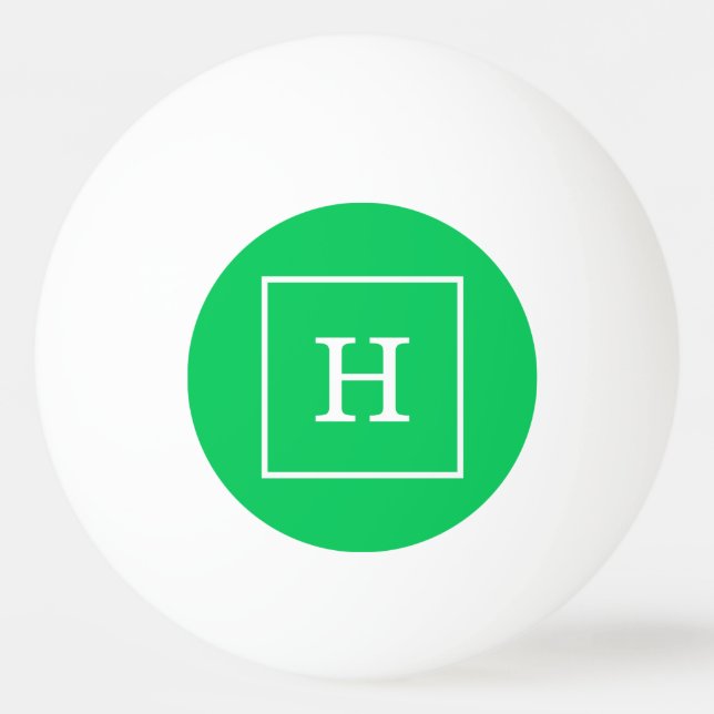 Emerald Green White Framed Initial Monogram Ping Pong Ball (Front)