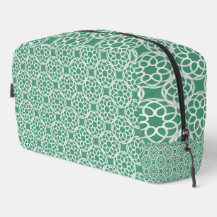 Emerald Green White Geometric Pattern Toiletry Bag