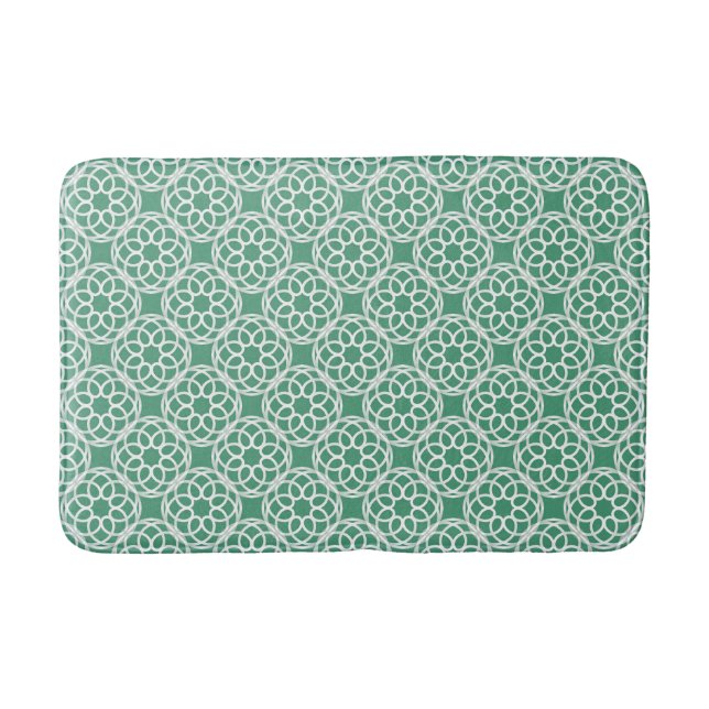 Emerald Green White Geometric Seamless Pattern Bath Mat (Front)