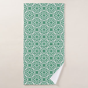 Emerald Green White Geometric Seamless Pattern Bath Towel