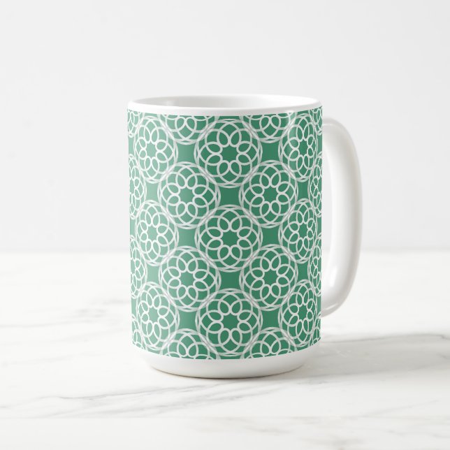Emerald Green White Geometric Seamless Pattern Coffee Mug (Front Right)