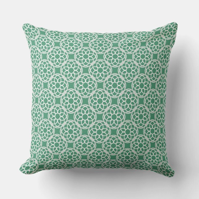Emerald Green White Geometric Seamless Pattern Cushion (Front)