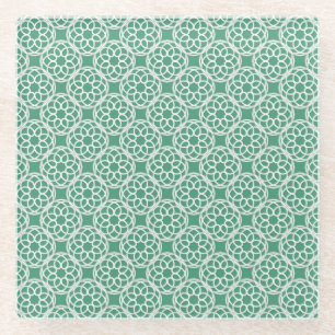 Emerald Green White Geometric Seamless Pattern Glass Coaster
