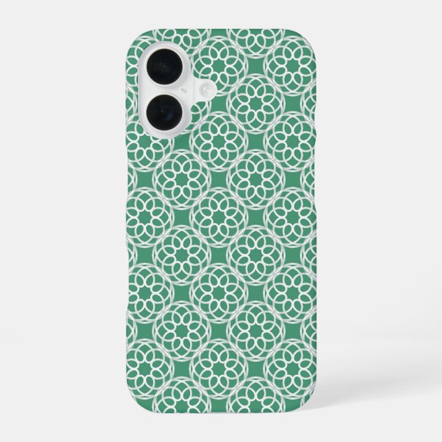 Emerald Green White Geometric Seamless Pattern iPhone 16 Case (Back)