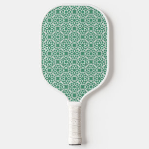 Emerald Green White Geometric Seamless Pattern Pickleball Paddle