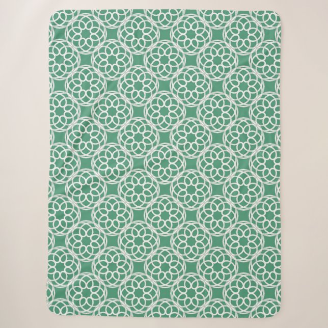 Emerald Green White Geometric Seamless Pattern Sherpa Blanket (Front)