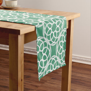 Emerald Green White Geometric Seamless Pattern Short Table Runner