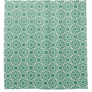 Emerald Green White Geometric Seamless Pattern Shower Curtain