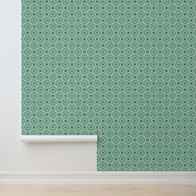 Emerald Green White Geometric Seamless Pattern Wallpaper (Application)