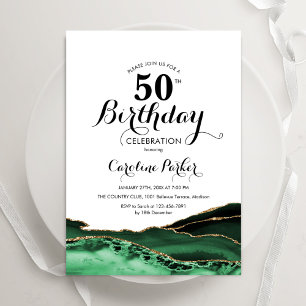 Emerald Green White Gold Agate 50th Birthday Invitation