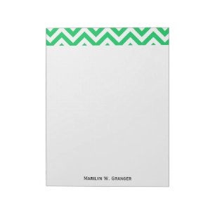 Emerald Green, White Large Chevron ZigZag Pattern Notepad